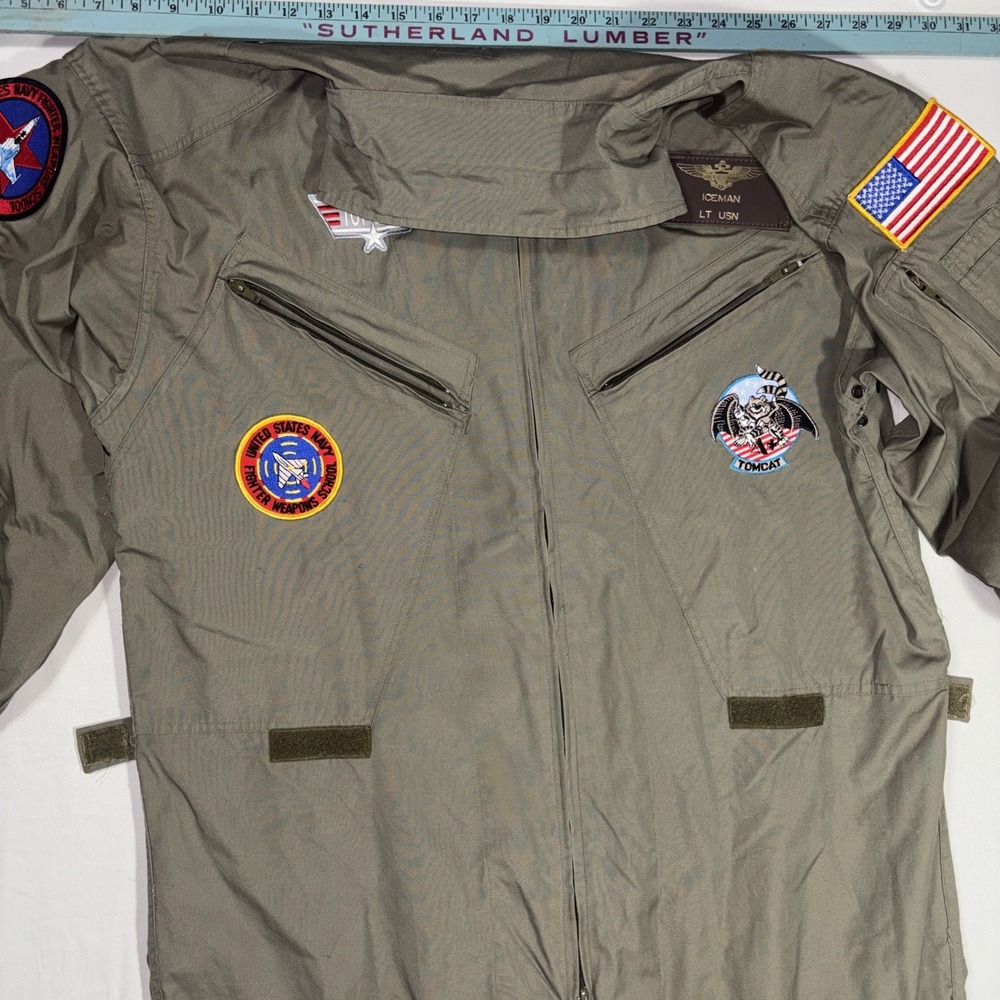 Pilot Top Gun Flight Suit Costume Olive Drab Iceman Patch XXL
